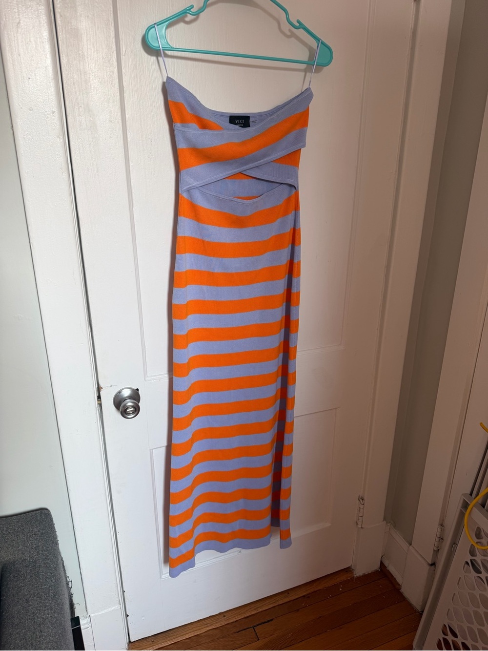 Vici Lavender and Orange Striped Cutout Maxi Dress